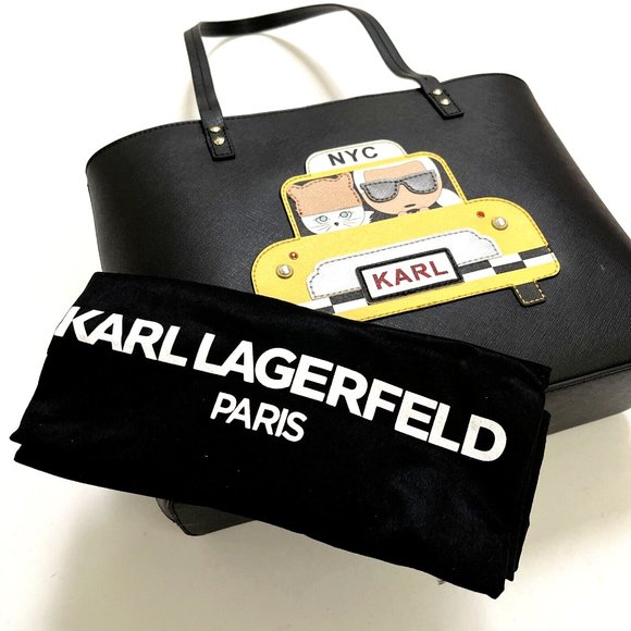 NWT $230 Karl Lagerfeld Paris Maybelle NYC Taxi Tote Bag – Black Faux Leather - Picture 10 of 11